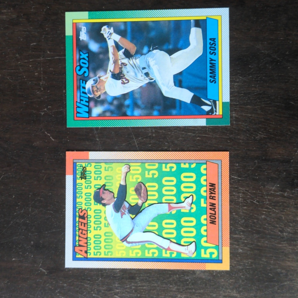Nolan Ryan + Sammy Sosa 1990 Topps Baseball Cards